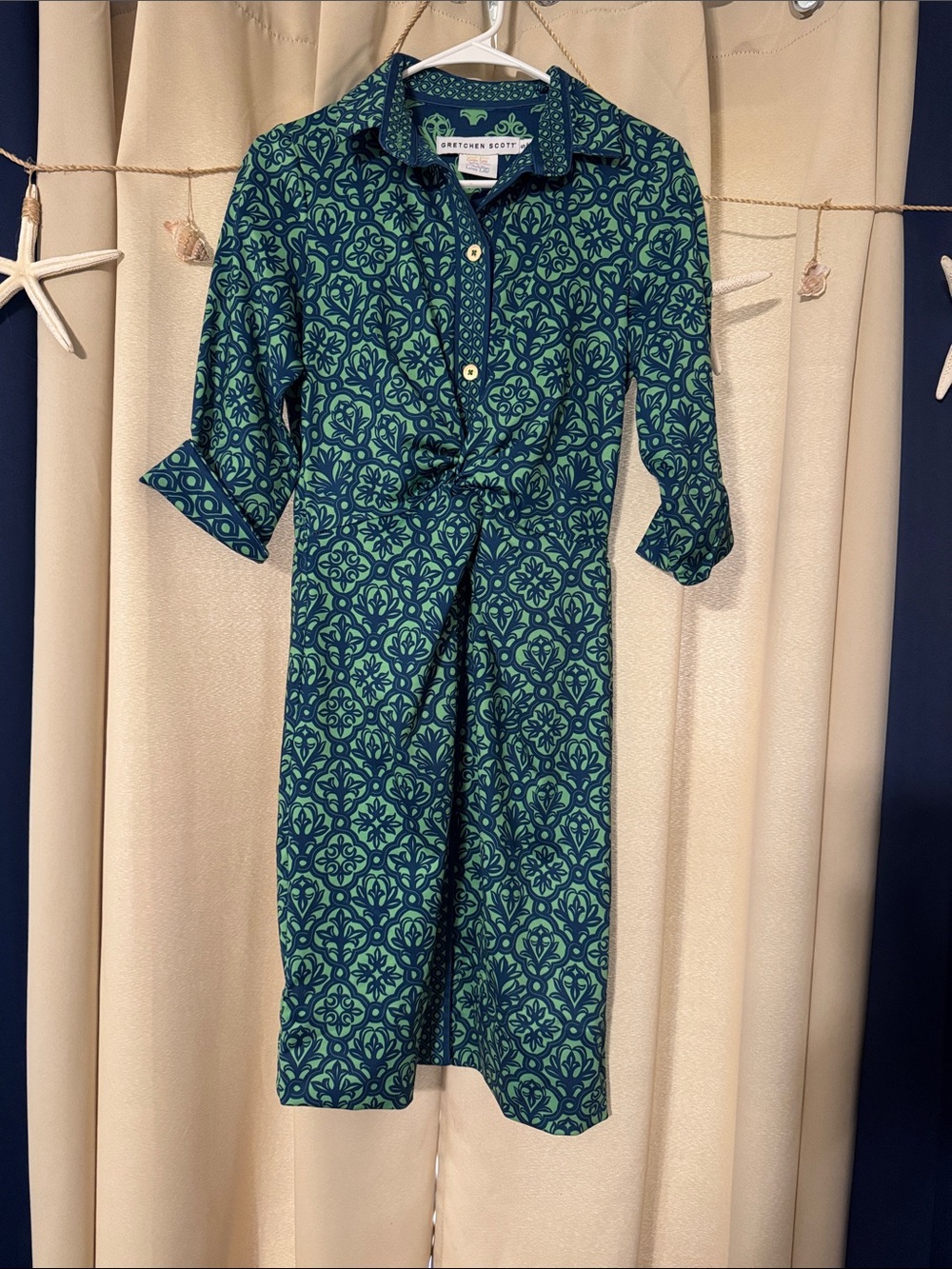 GRETCHEN SCOTT Twist & Shout Teal & Navy Printed Dress